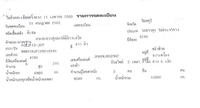เล่มคู่มือจดทะเบียนรถ HINO FG8J