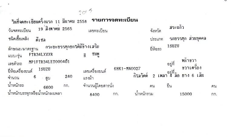 รายการจดทะเบียน ISUZU FTR ปี 2558